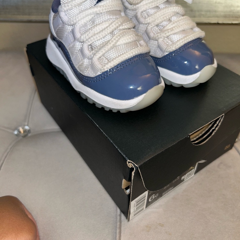 Jordan Blue and White Sneakers with Glossy Patent Leather